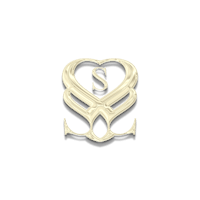 a gold heart shaped logo on a black background